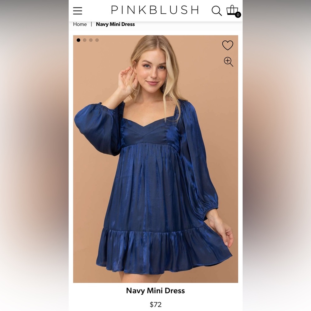 PINKBLUSH navy mini dress. Babydoll style. Size M. Worn once